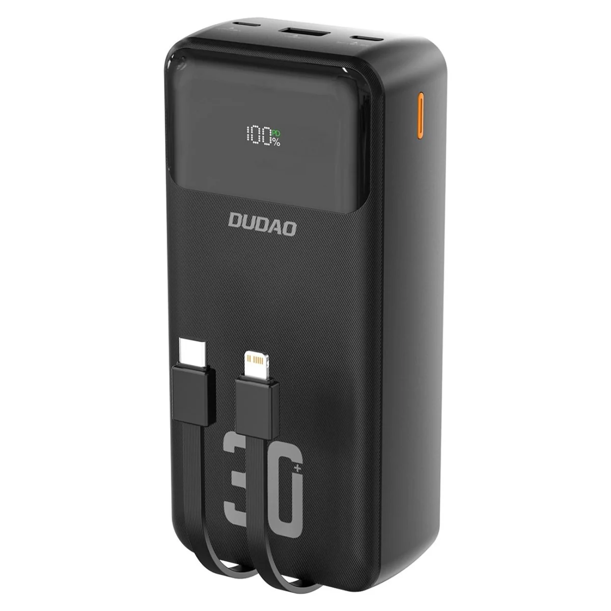 Dudao K15MAX Power Bank 30000mAh USB / USB-C / Lightning + vstavané ká ble 22.5W, čierny
