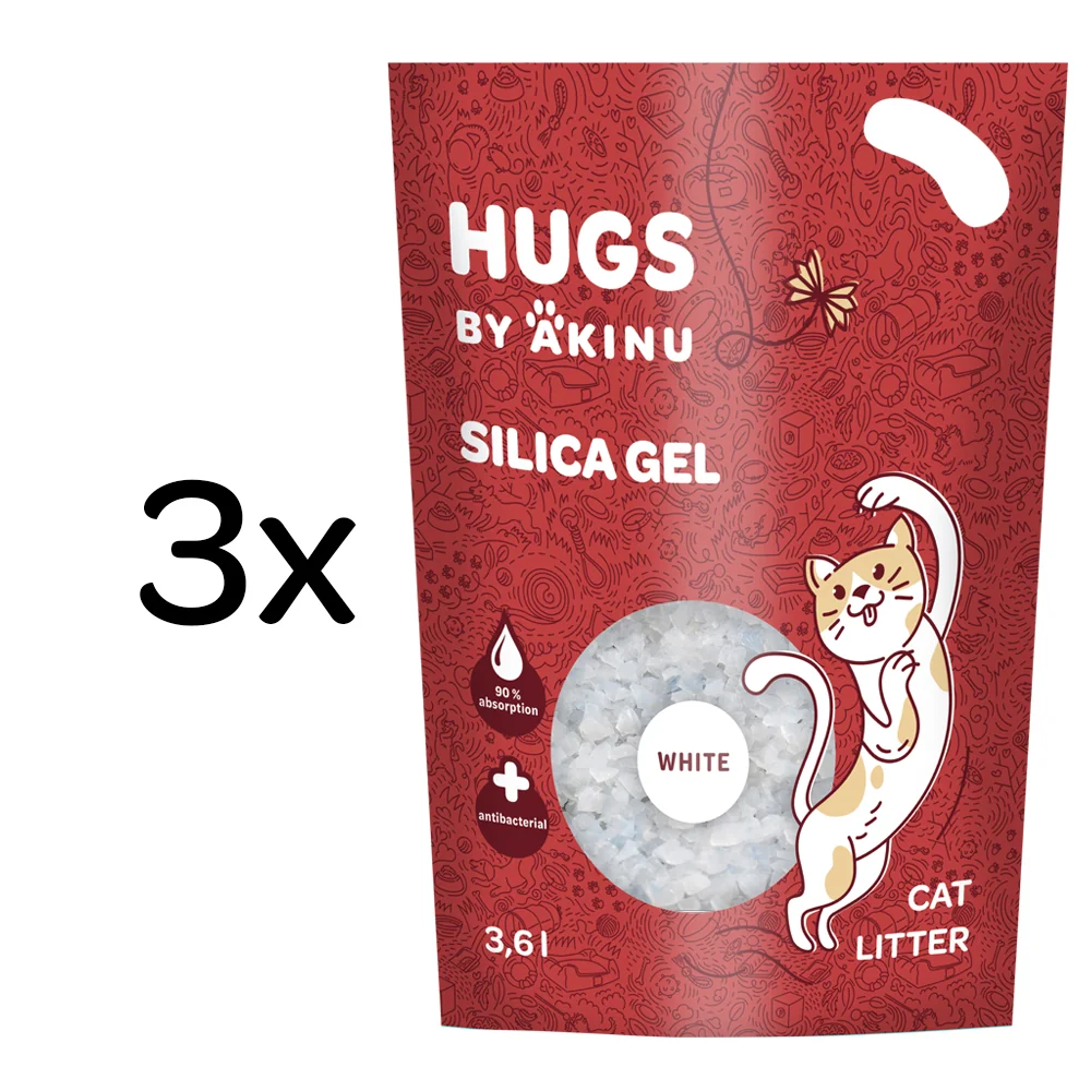 HUGS by Akinu Silikagélová biela podstielka pre mačky 3 x 3,6 l