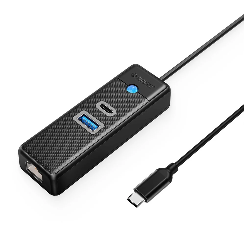Orico PWCUR-C3 HUB adaptér USB-C - USB 3.0 / USB-C / RJ45 15cm, čierny