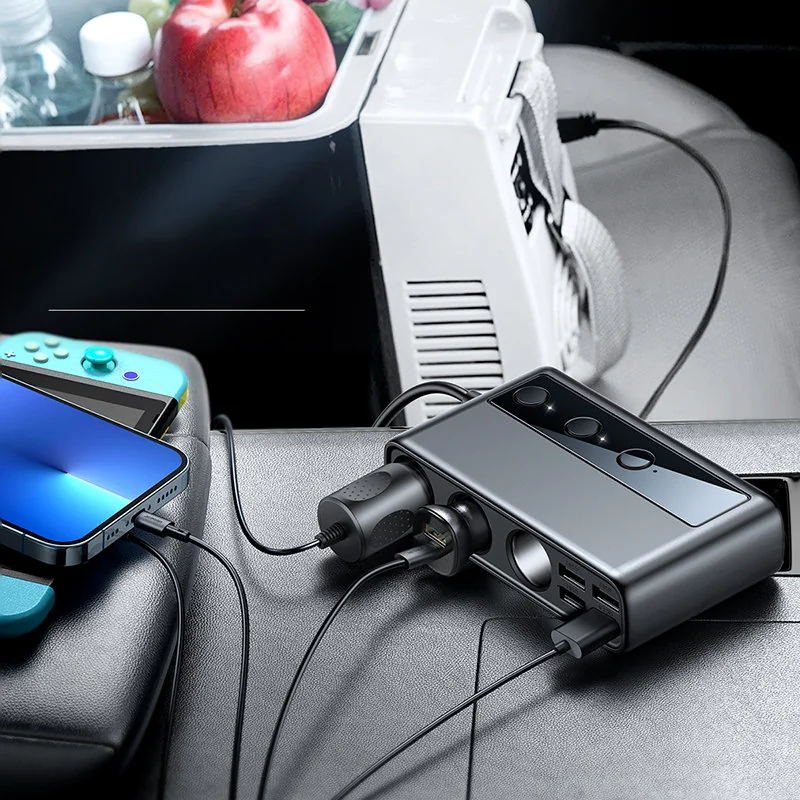 Joyroom Laptop autonabíjačka 154W - 5x USB / 1x USB-C / 3x Splitter, čierna ierna