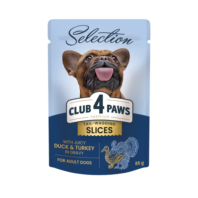 Club 4 Paws Premium Plus Selection pre dospelých psov s kačicou a moriakom v omáčke 85g (8049)