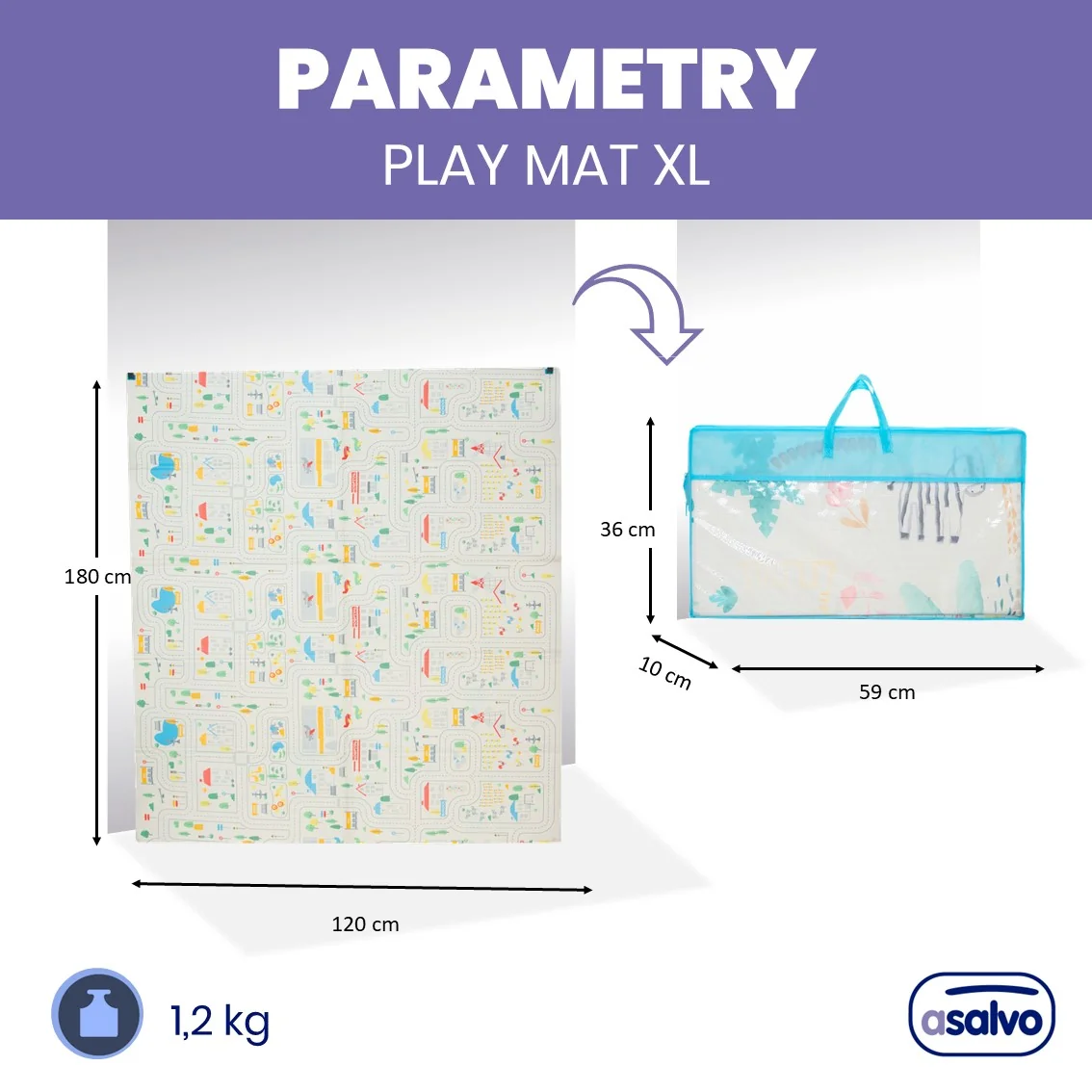 Asalvo skladacia hracia podložka PLAY MAT XL 120×180 cm Animals-City