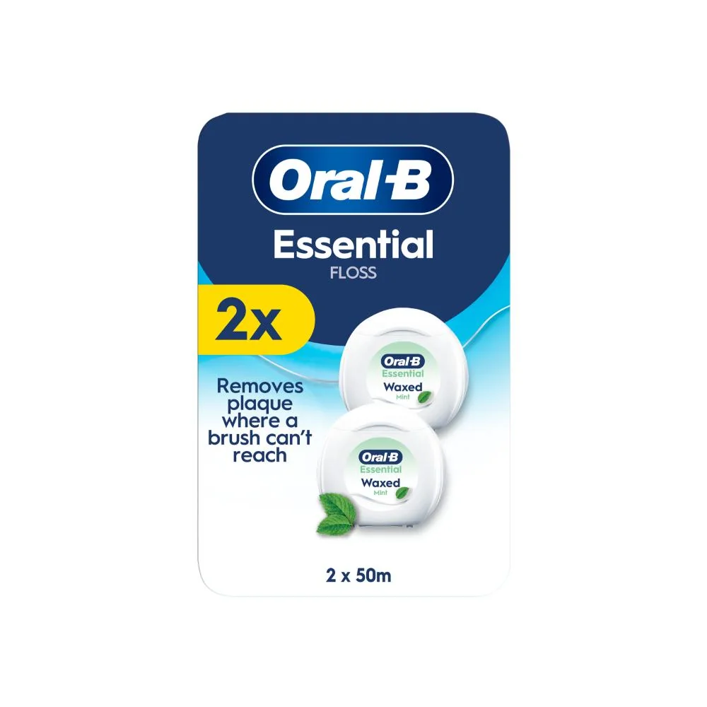 Oral-B Essential voskovaná dentálna niť, mätová príchuť, 2x50 m 2 ks
