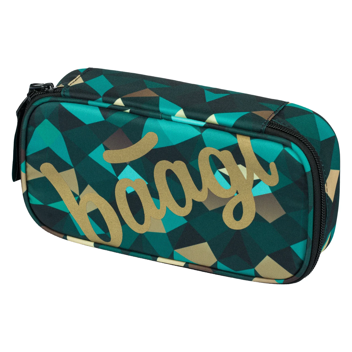 Baagl školský peračník etui Skate Polygon zelený čierny, s chlopňou