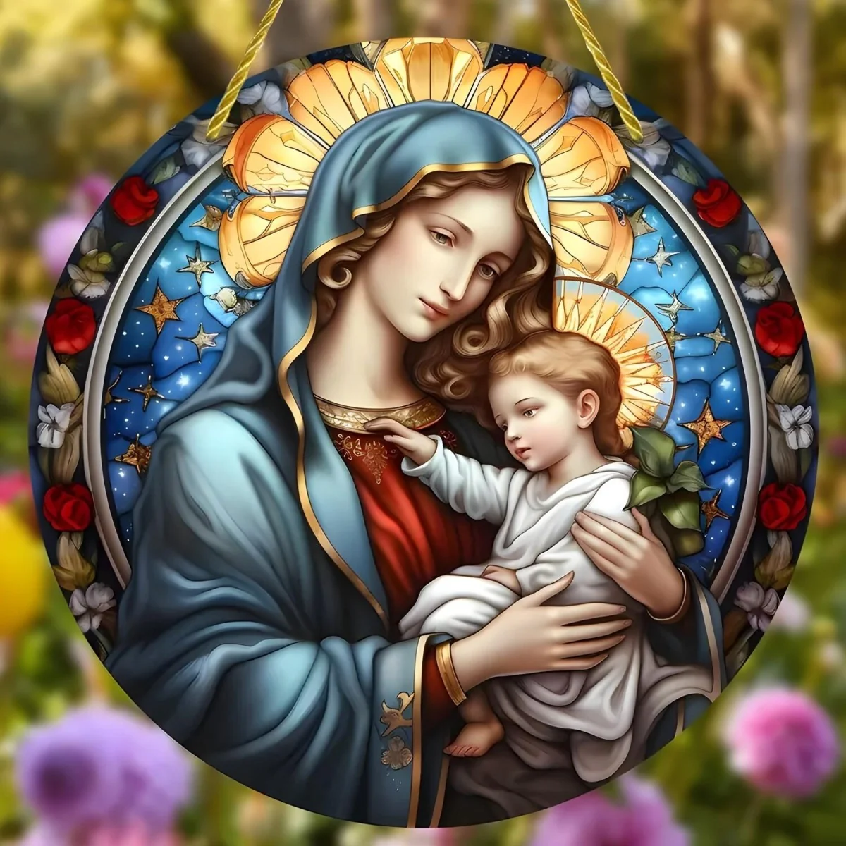 Lapač Slnka s vyobrazením Panny Márie a Ježiša XL-30cm x 30cm