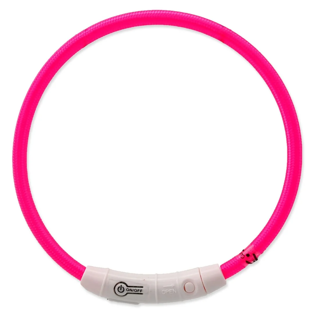 Obojok Dog Fantasy LED nylon ružový 45cm