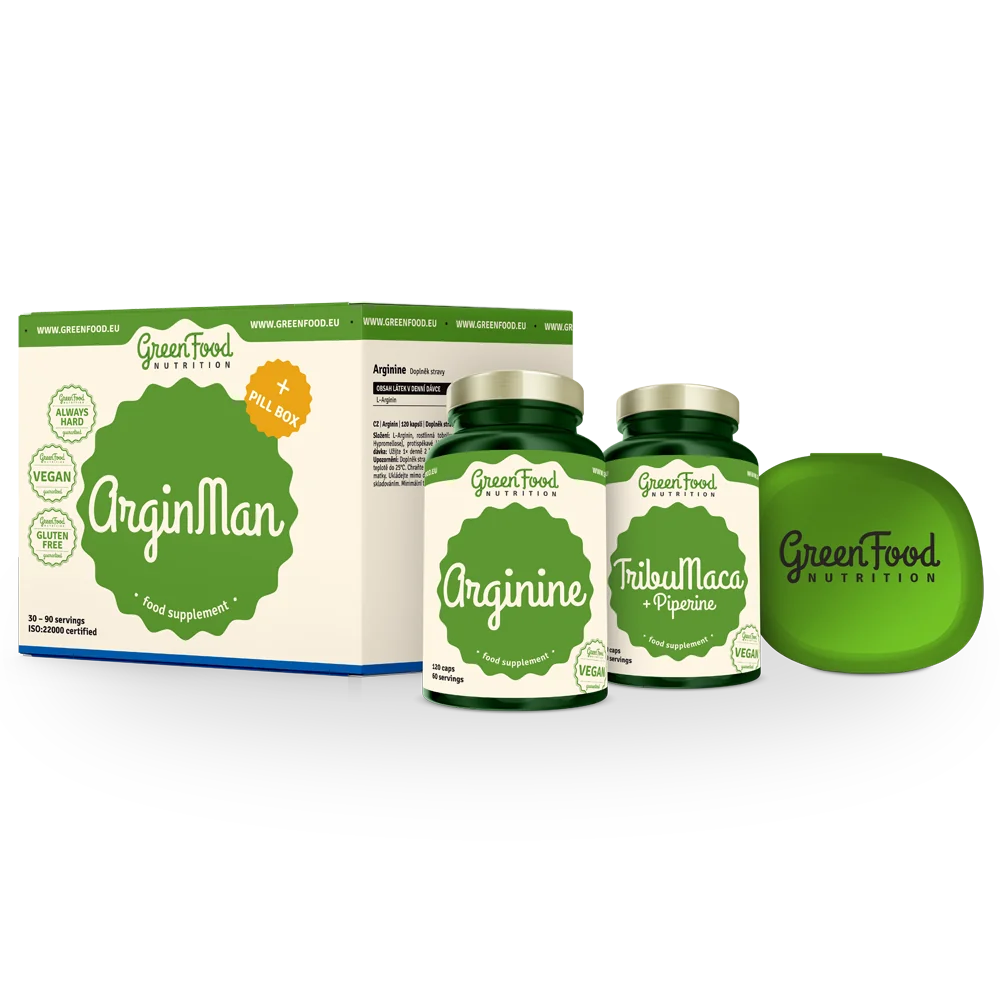 GreenFood Nutrition ARGINMAN + Pillbox 1×1 set, výživový doplnok