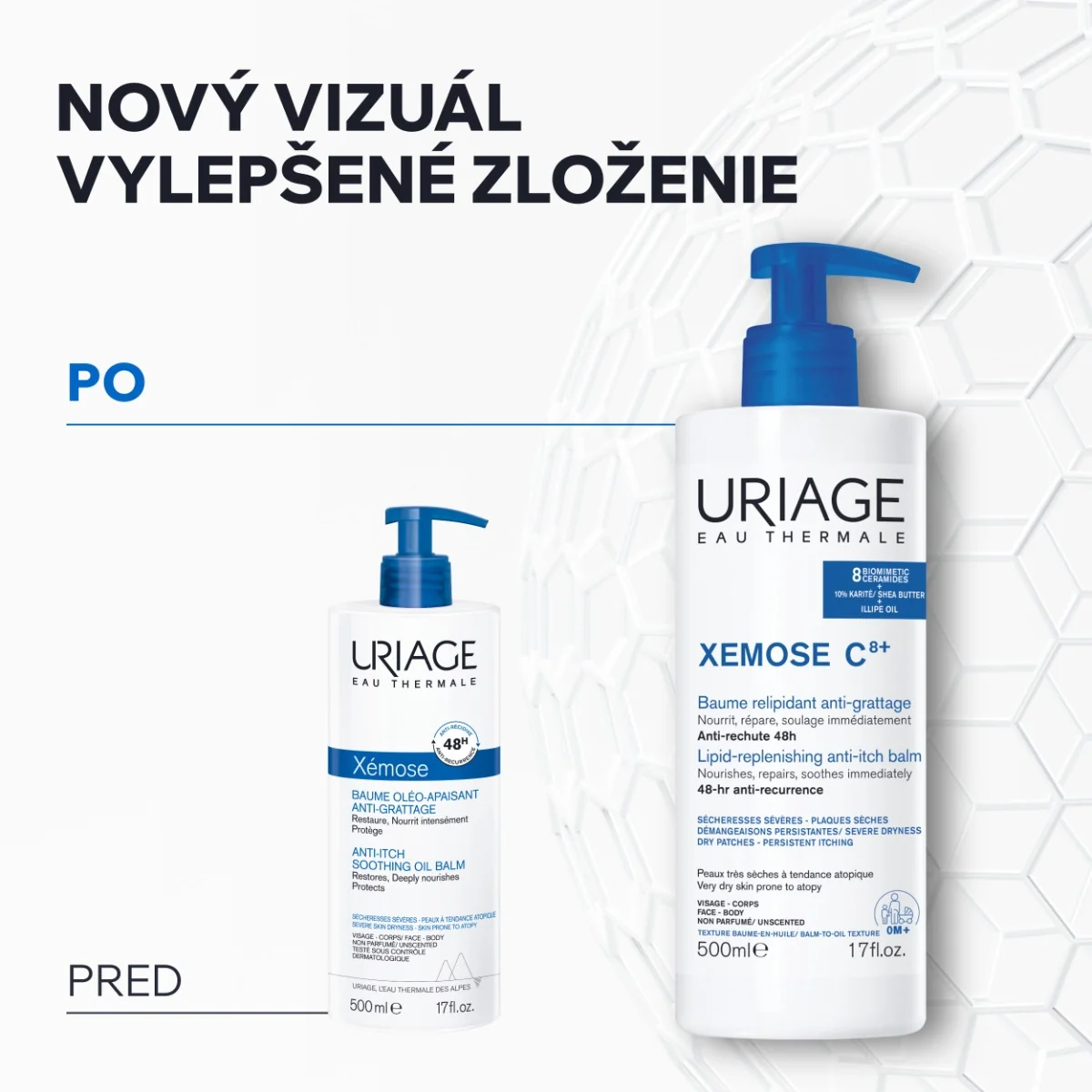 URIAGE XÉMOSE C8+ Anti-Itch Soothing Oil Balm, 500ml 1×500 ml, upokojujúci olejový balzam pre suchú a atopickú pokožku