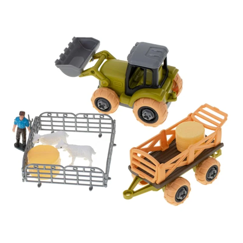 Farmársky traktor s prívesom a ohradou – skrutkovací set