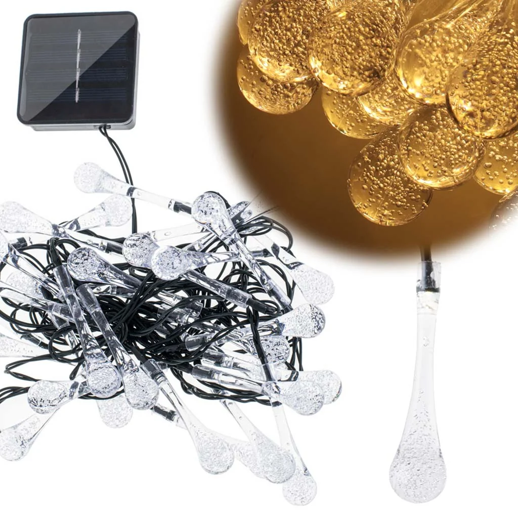 Solárne záhradné LED cencúle svetlá, lampy, osvetlenie – 6,5 m, 30 LED (teplá biela)