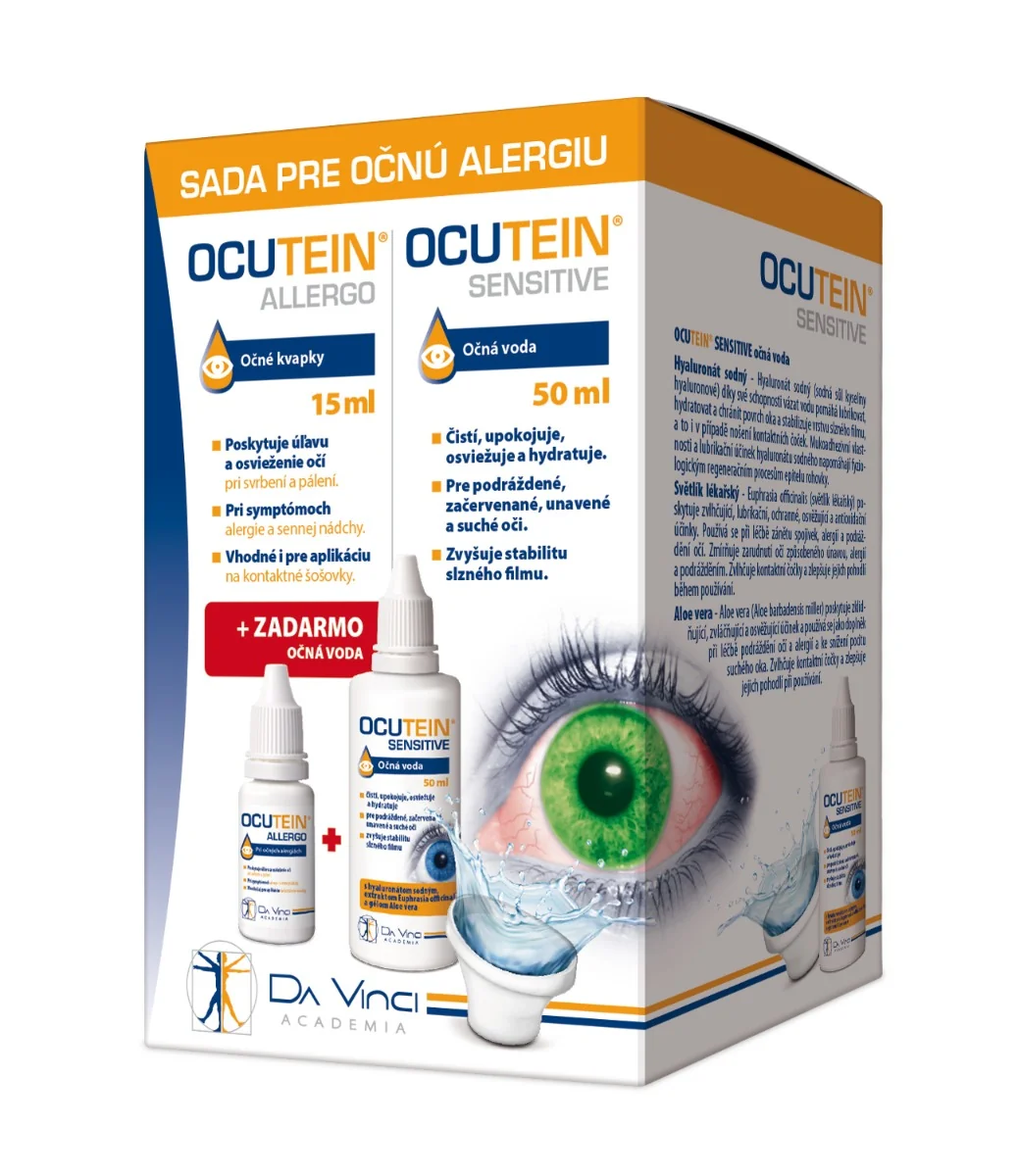 OCUTEIN ALLERGO očné kvapky 15 ml + očná voda 50 ml ZADARMO 1×15 + 50 ml, sada pre očnú alergiu