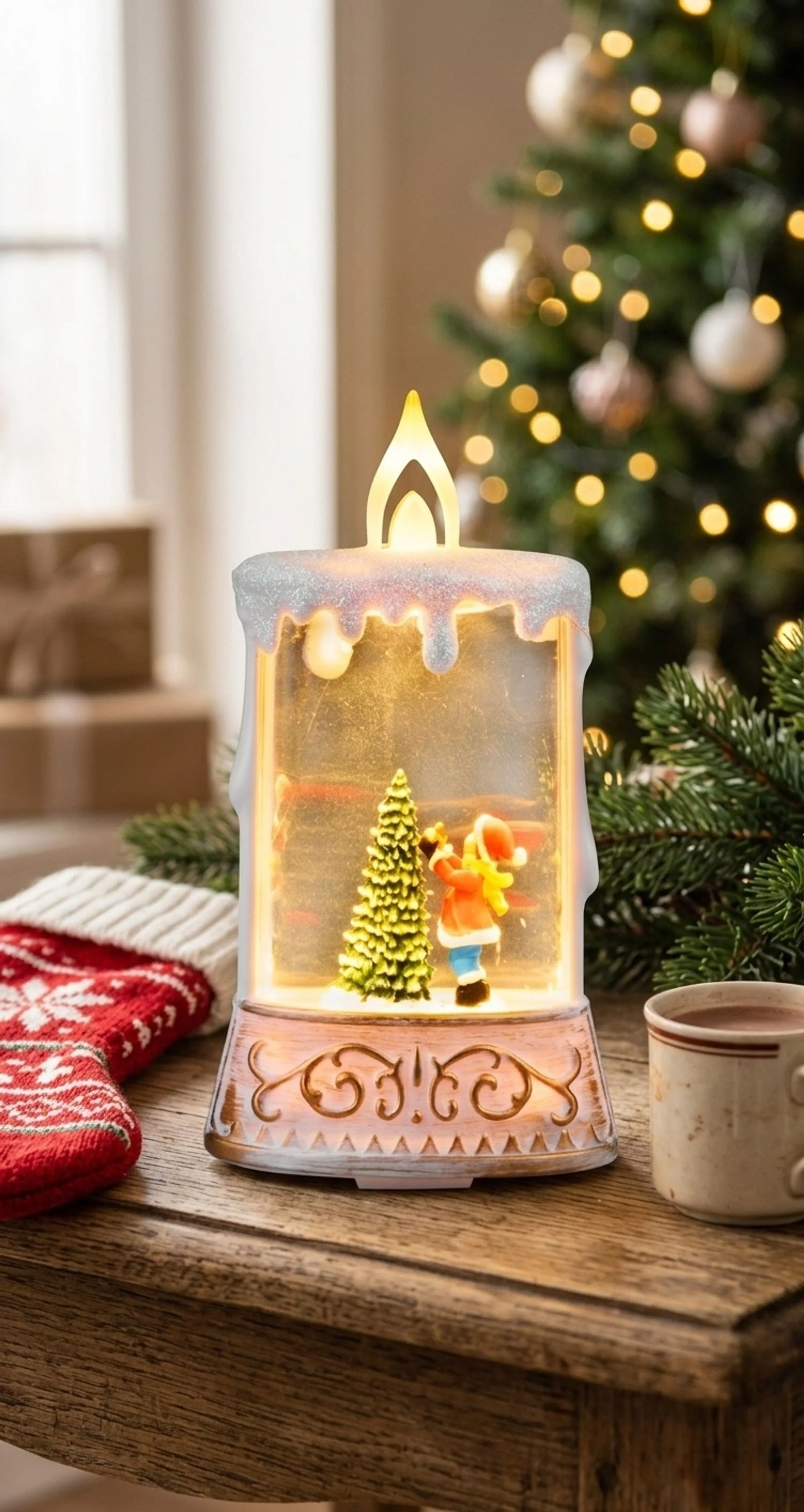 MagicHome vianočný LED lampáš Santa so stromčekom, balenie 12 ks Plast, 1 LED teplá biela, 8x4x15 cm, 2xAAA