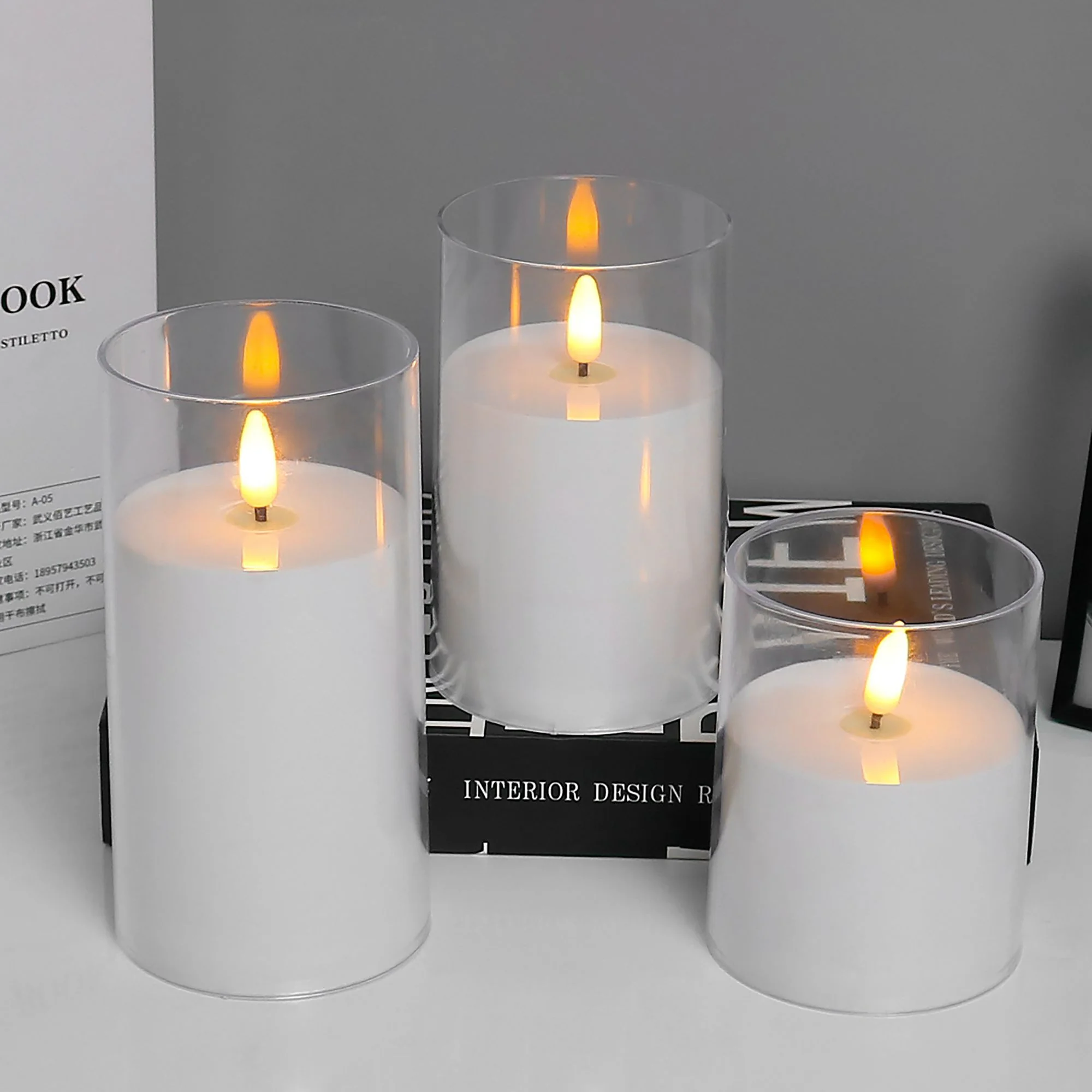 MagicHome vosková LED sviečka, 1 ks 1 LED teplá biela, pohyblivý plameň, 7.5x10/12.5/15 cm, 3xAAA