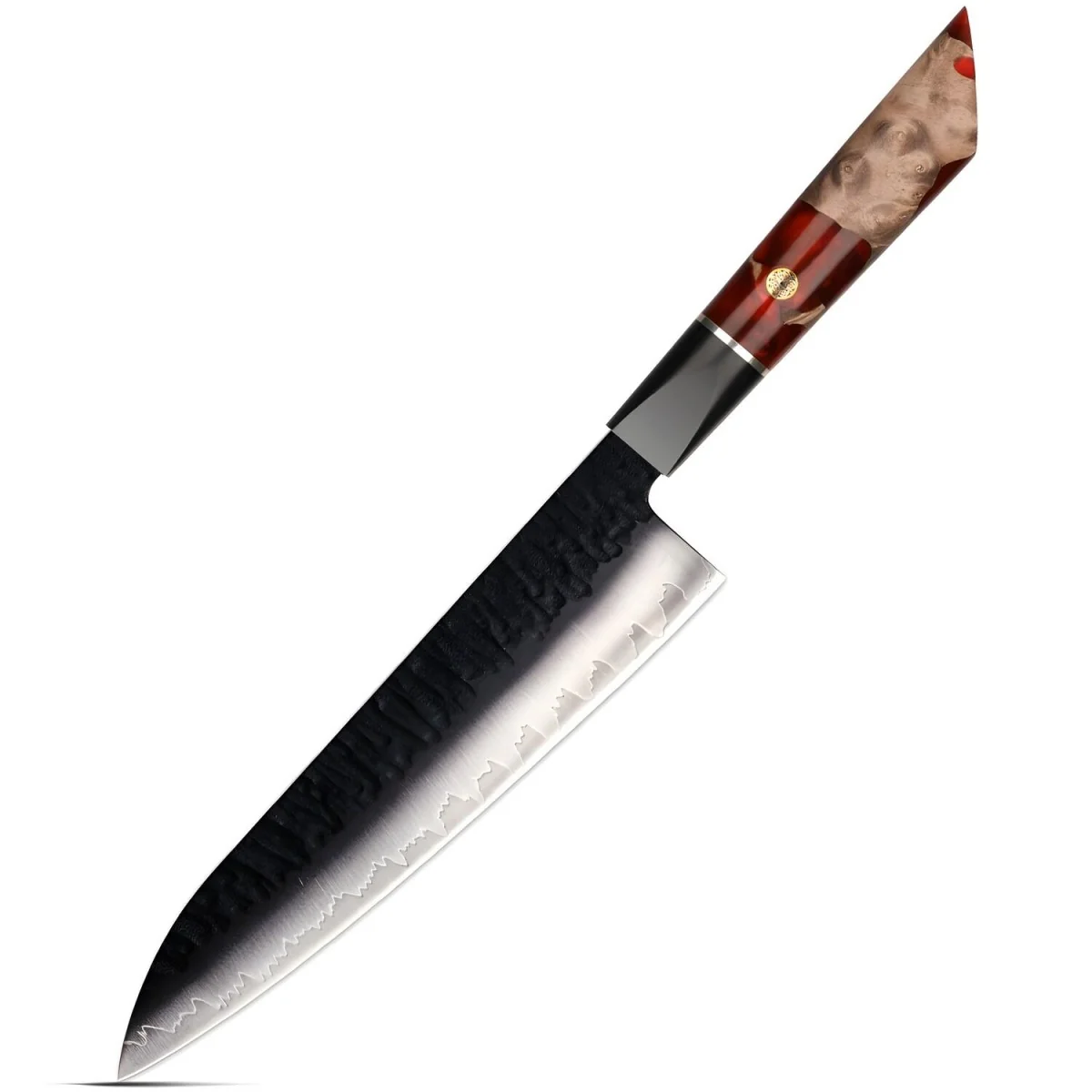 Damaškový kuchynský nôž Arata-Gyuto/Červená 37,5cm, čepeľ 22,6cm