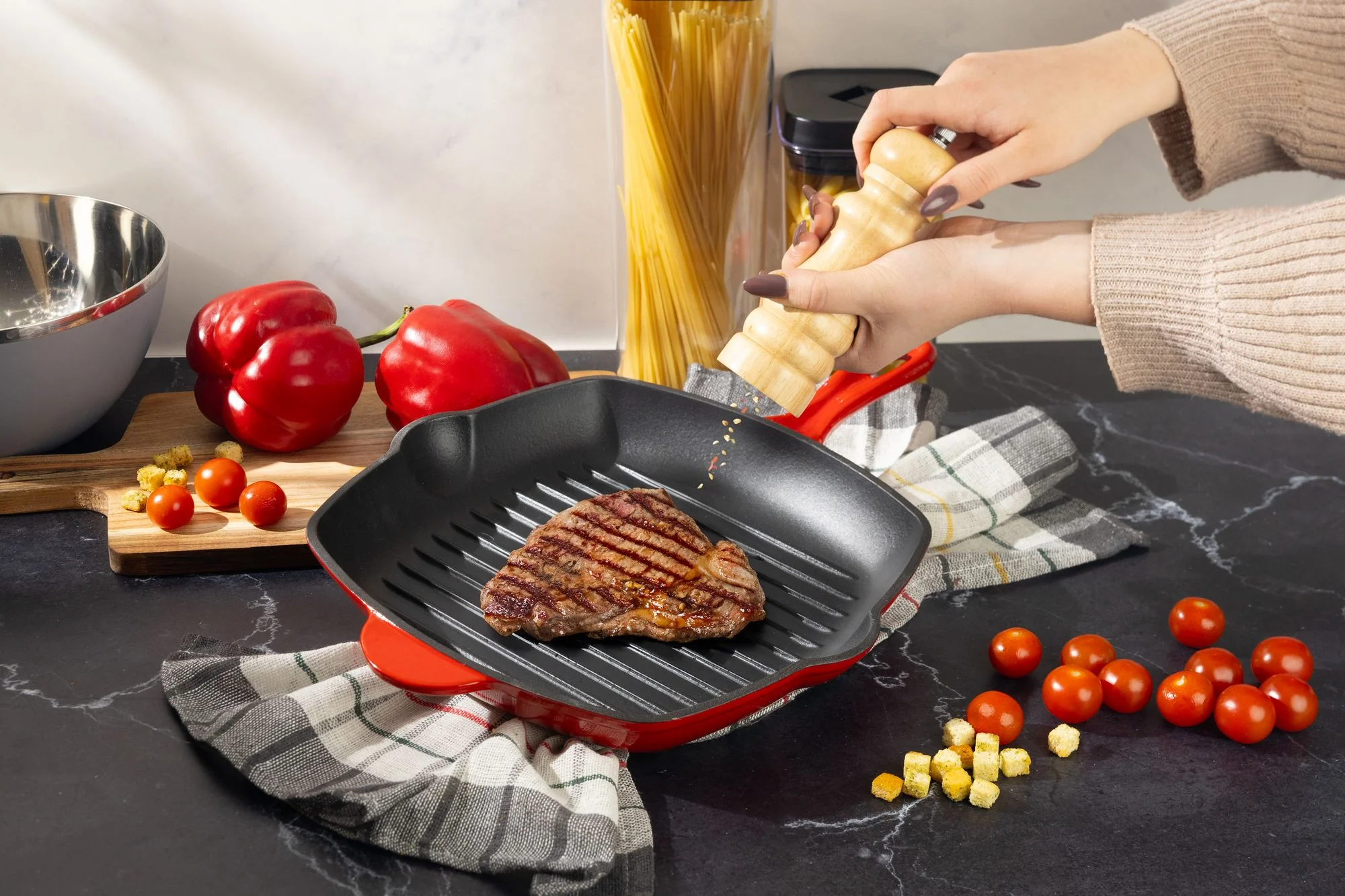 MagicHome grilovacia panvica Castora line, 1 ks Smaltovaná liatina, 270x270x45 mm (27x27 cm)