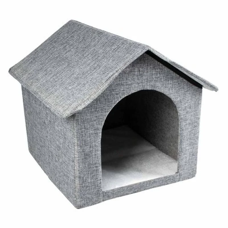 DUVO+ Sivý skladací textilný domček pre mačky a malé psy 43,5x38,5x41cm