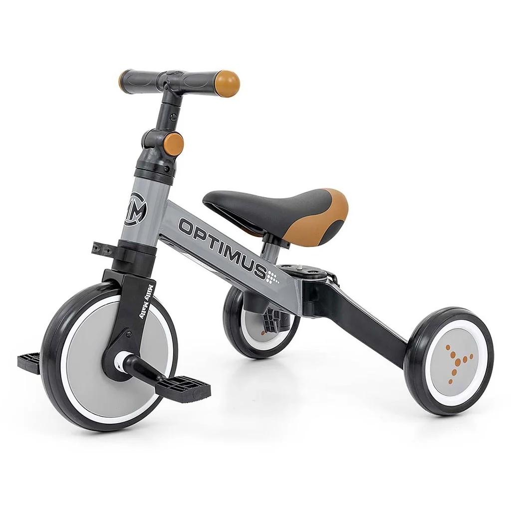 Balančná trojkolka, bicykel, odrážadlo Milly Mally, Optimus 3 v 1, sivá