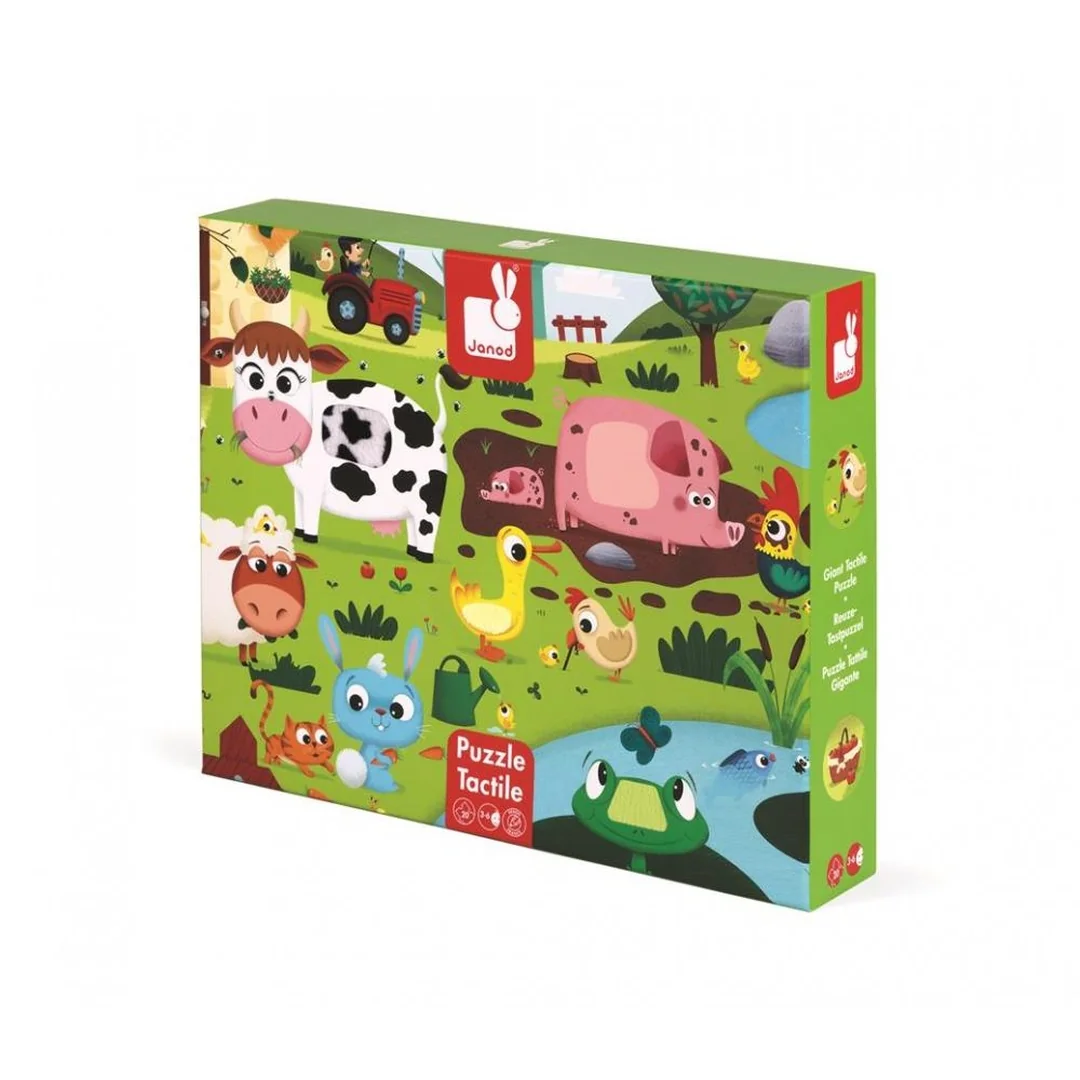 Janod Puzzle dotykové Zvieratká na farme s textúrou 20 ks