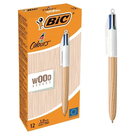 BIC 4-farebné guľôčkové pero 1mm, drevený štýl 1×1 ks, guľôčkové pero s dreveným štýlom
