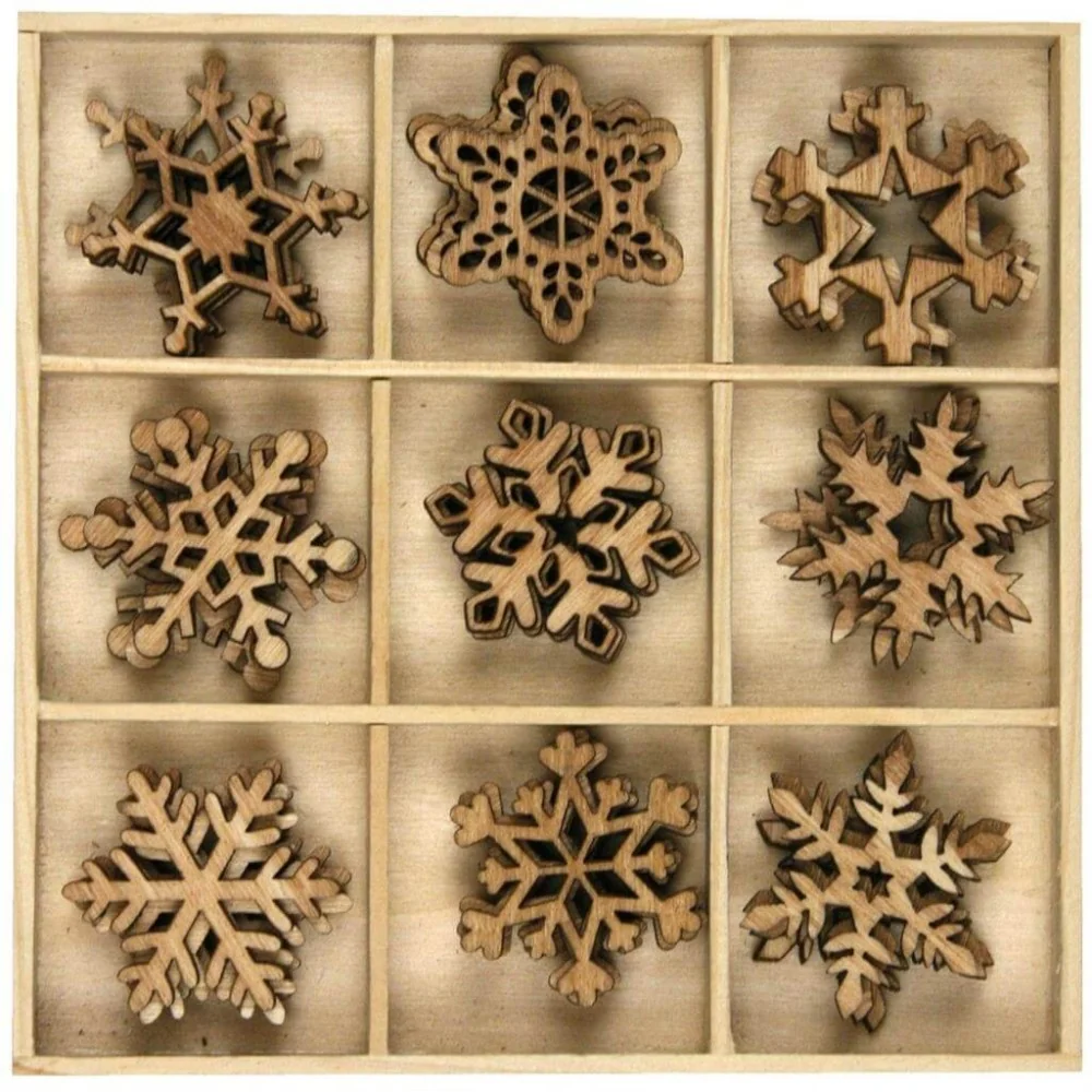Drevené dekorácie 3,5cm Vločky 36ks-Stafil
