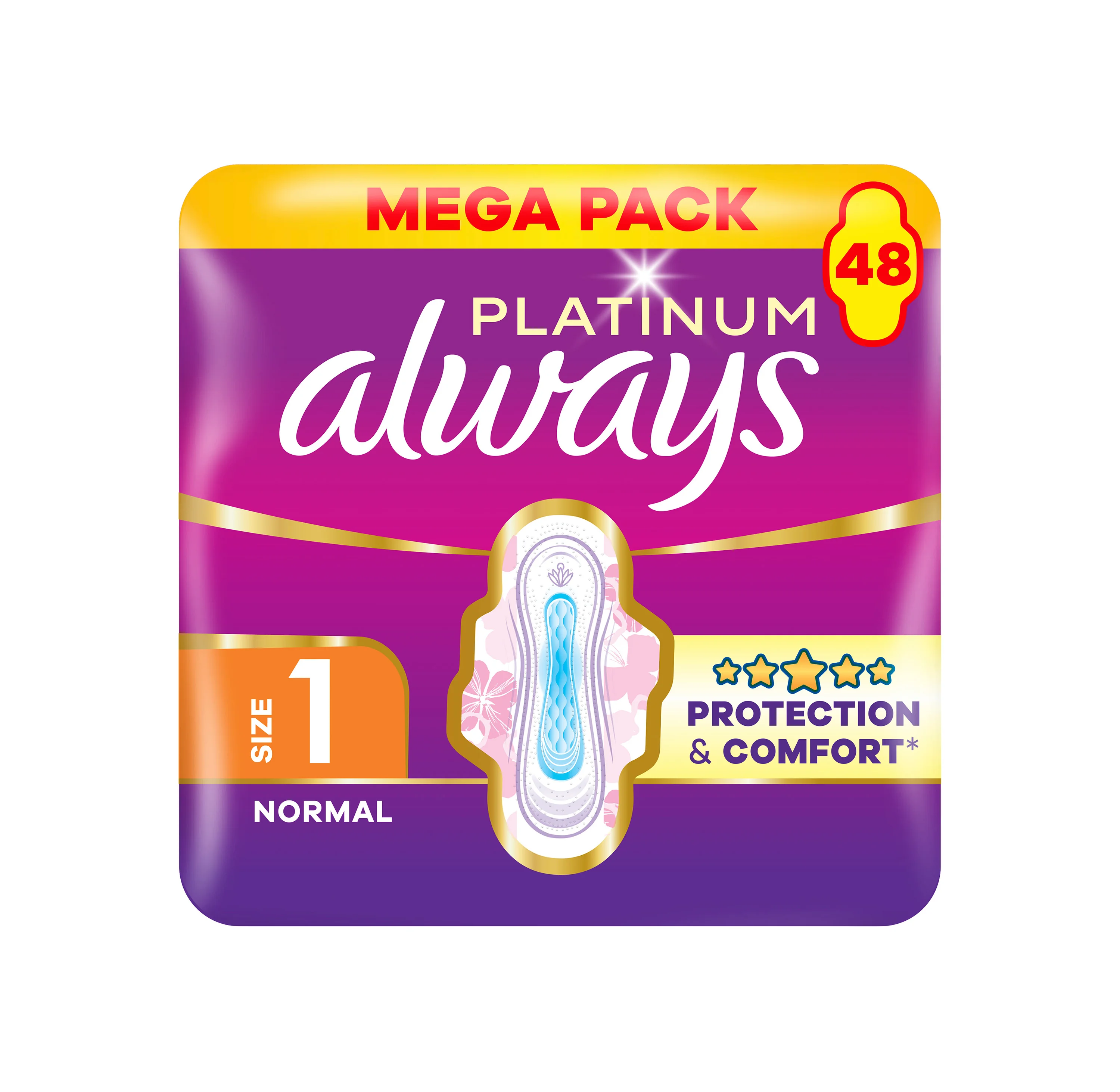 Always Platinum Normal hygienické vložky s krídelkami 48ks, veľkosť 1 48 ks