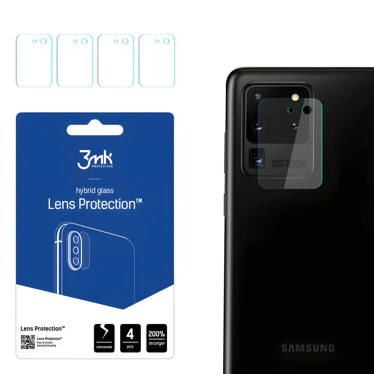 4x Ochranné sklo na fotoaparát pre Samsung Galaxy S20 Ultra - Transparentná