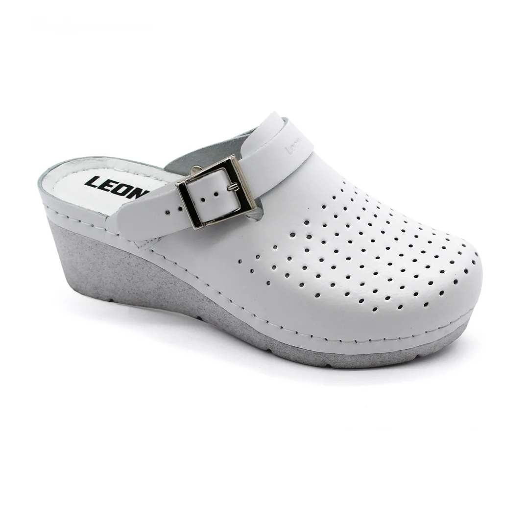 Leon 1000 Dámska zdravotná celokožená obuv - Klinový opätok 40 - 25,5cm, biela, 6,5 cm