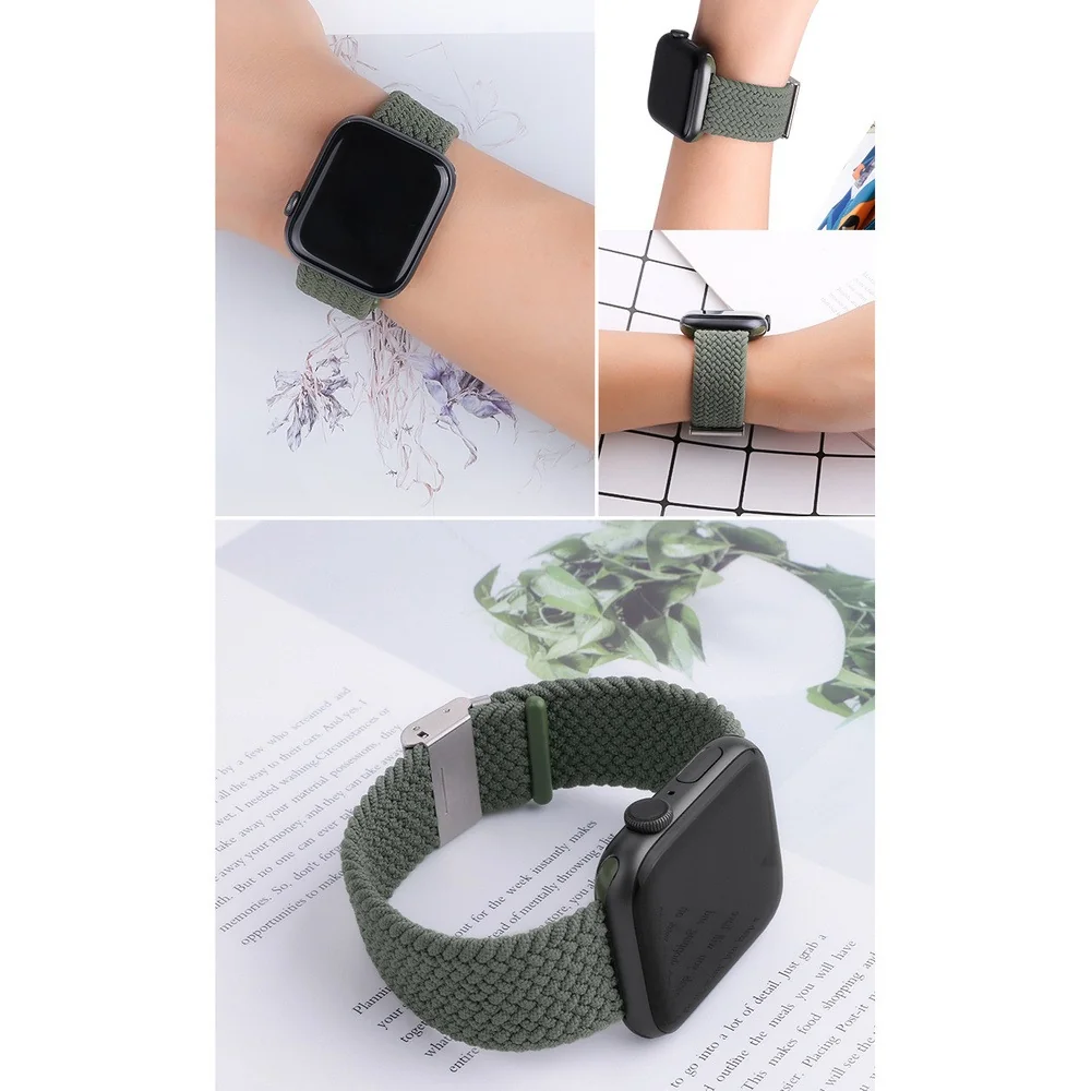 BStrap Nylon Braided remienok na Apple Watch 42/44/45/49mm, green