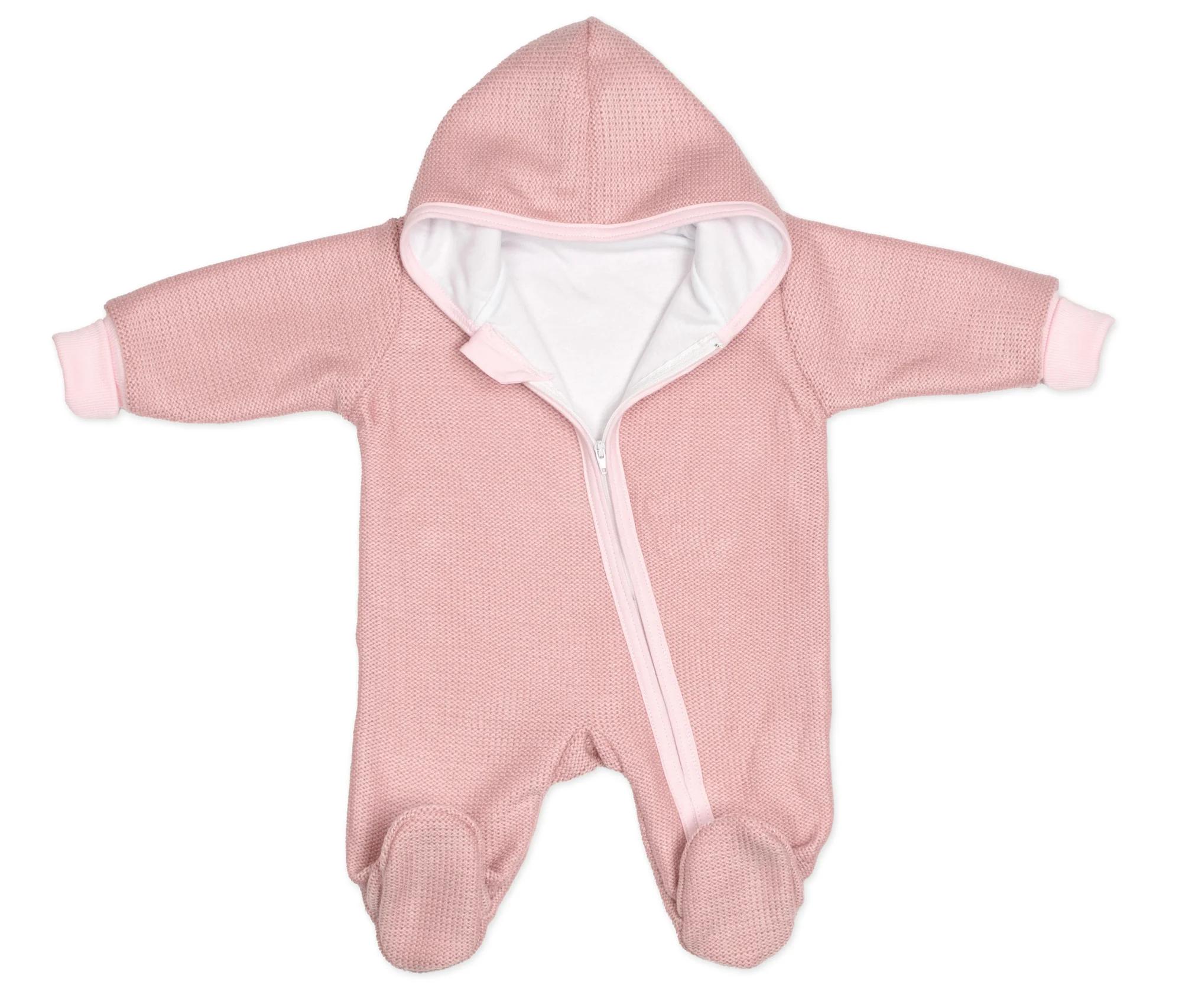 Pletený overal s kapucňou, CUTE - púdrovo růžová, veľ. 68
