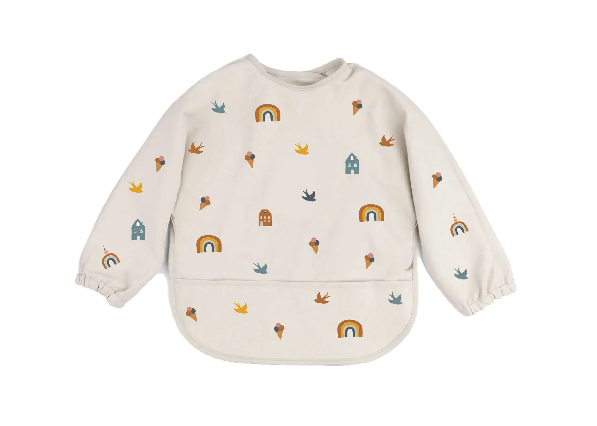 THE COTTON CLOUD Nepremokavý podbradník s dlhými rukávmi Rainbow 1×1 kus, podbradník