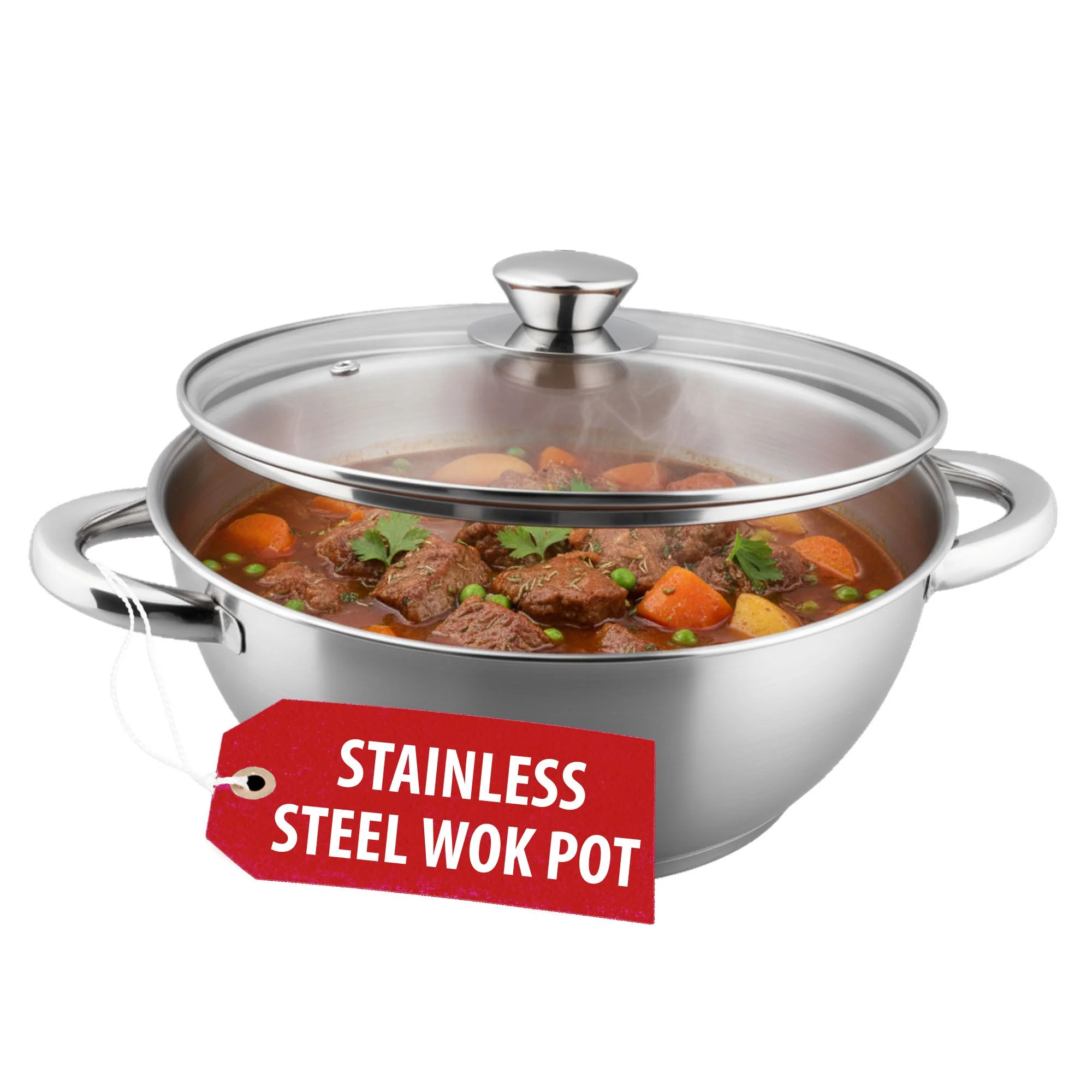 MagicHome hrniec Wok Chloe, 1 ks 26 cm, 5 l, so sklenenou pokrievkou, nerez