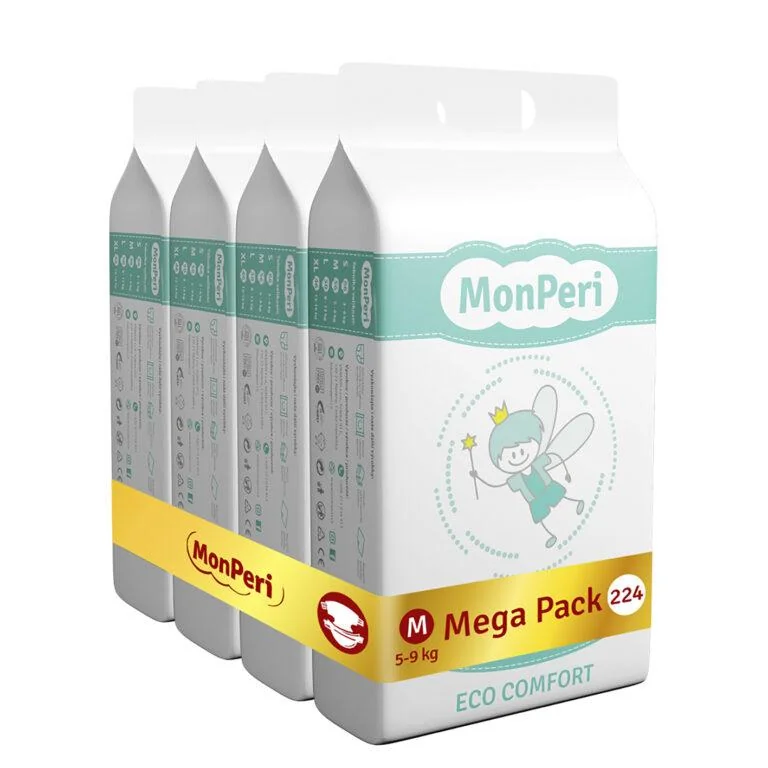 MONPERI Eco Comfort Plienky jednorazové M (5-9 kg) 224 ks - Mega Pack 1×224 ks