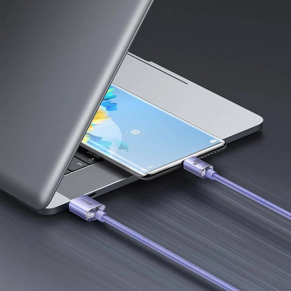 Crystal Shine USB - USB-C 100W - 2m - Fialová 1 x 2m, nabíjanie a syn