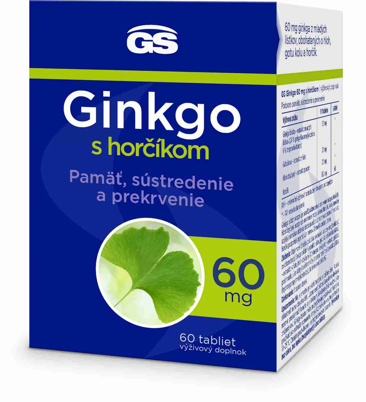 GS Ginkgo 60 mg s horčíkom, 60 tbl 1×60 tbl, výživový doplnok