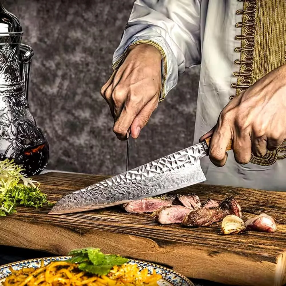 Damaškový kuchynský nôž Nariko-Hnedá 1ks nôž, Chef-35cm