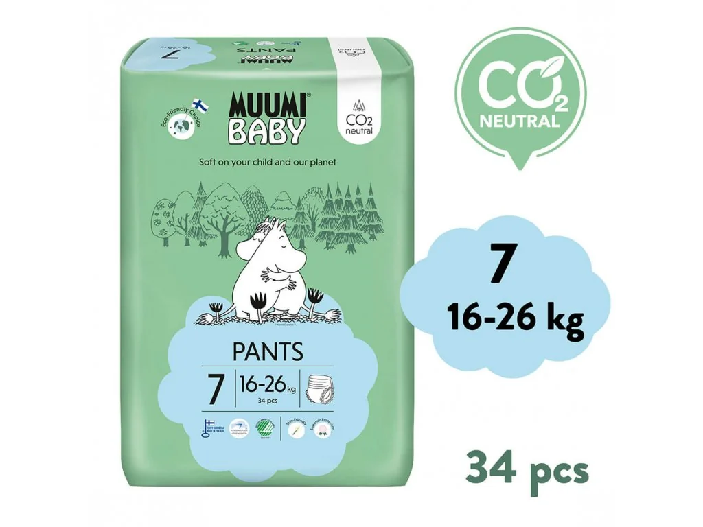 Muumi Baby Pants 7 XL 16-26 kg, nohavičkové eko plienky 1×34ks, EKO plienkové nohavičky