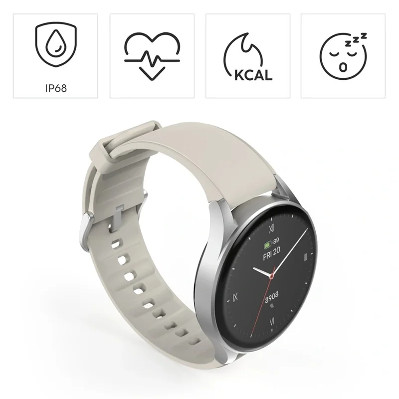 Hama 8900 smart hodinky GPS, AMOLED 1,32", funkcia telefonovania, Alexa, béžové/strieborné