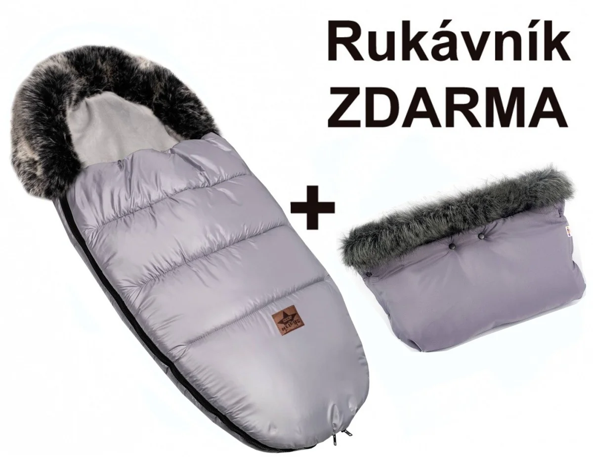 Zimný fusak s kožušinou + rukávnik zadarmo, Baby Nellys, 50 x 100cm, sivý