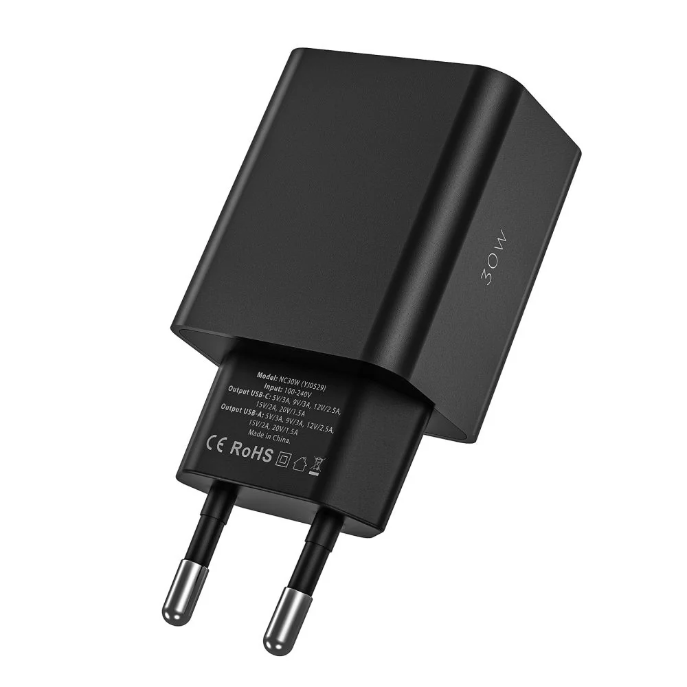 Tech-Protect 2-port sieťová nabíjačka USB / USB-C 30W QC, biela 