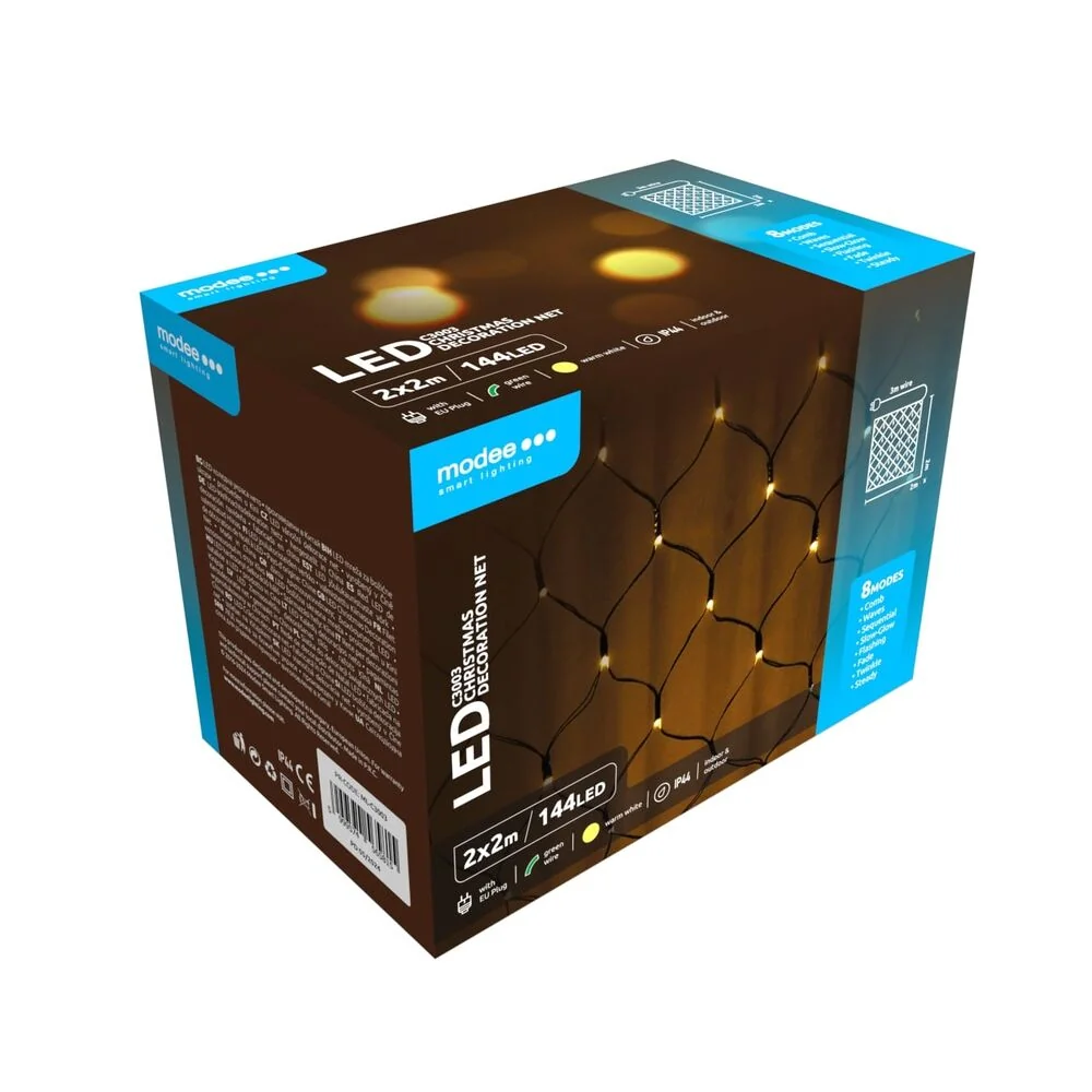 Modee Lighting LED dekorácia 144 LED teplá biela sieť 2x2m