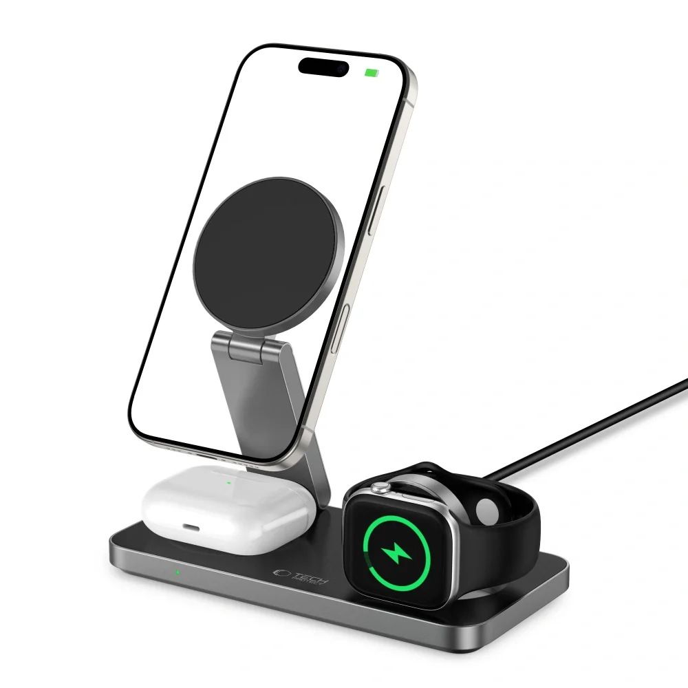 Tech-Protect A47 MagSafe bezdrôtová nabíjačka na mobil / AirPods / App le Watch 15W, čierna