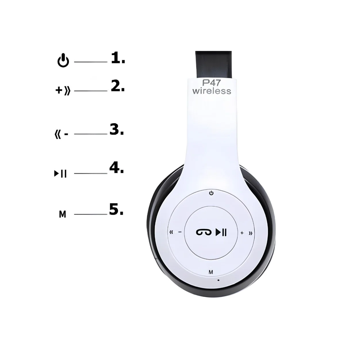 Bezdrôtové slúchadlá P47 s Bluetooth, FM rádiom a slotom na microSD, biela