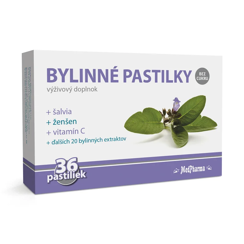 MedPharma BYLINNÉ PASTILKY Bez cukru 1×36 ks, výživový doplnok