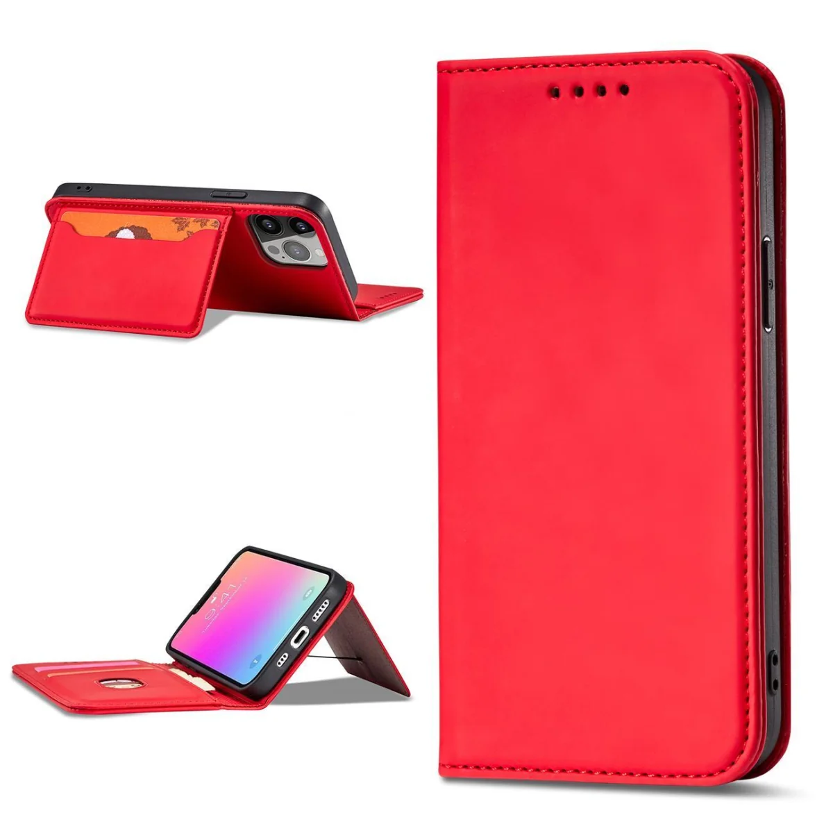 MG Magnet Card knižkové kožené puzdro na iPhone 13 Pro Max, červené