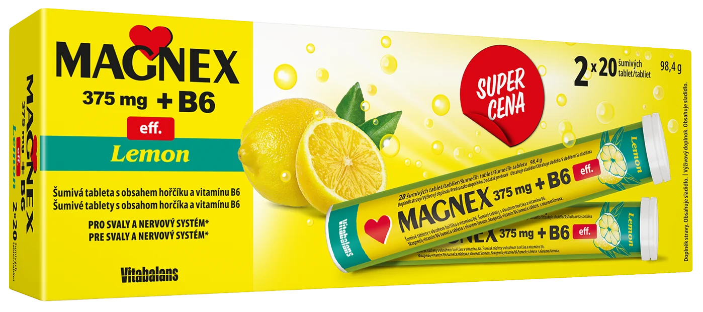 MAGNEX EFFERVESCENT 375MG+B6 2×20 tbl