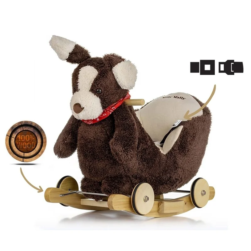 Hojdací psík s melódiou a kolieskami Milly Mally Polly Plus Brown
