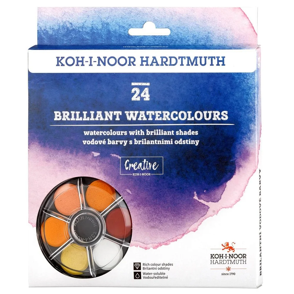 Sada brilantných vodových farieb 22,5 mm 24 ks