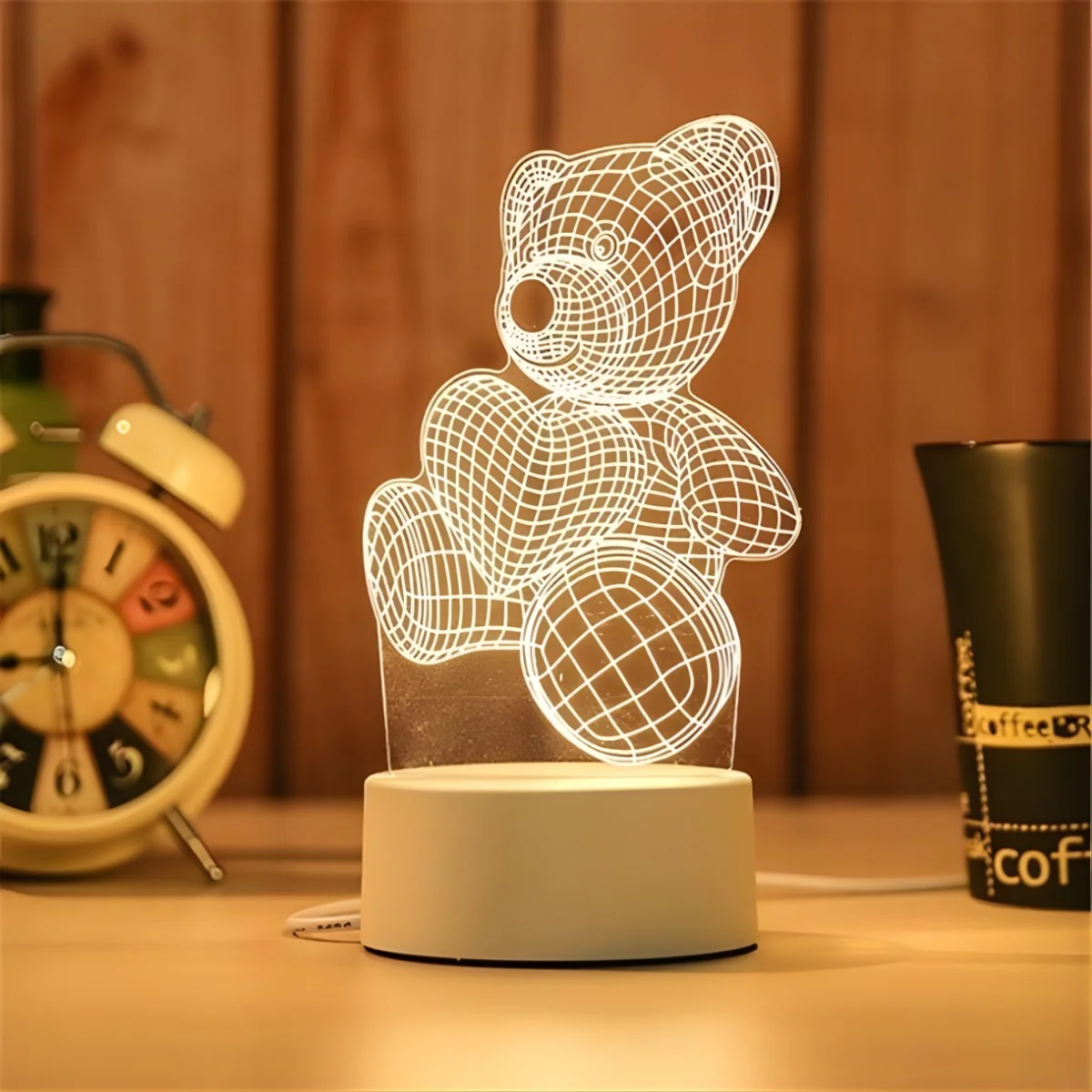 3D LED nočná lampa medvedík so srdcom Čierna/transparentná