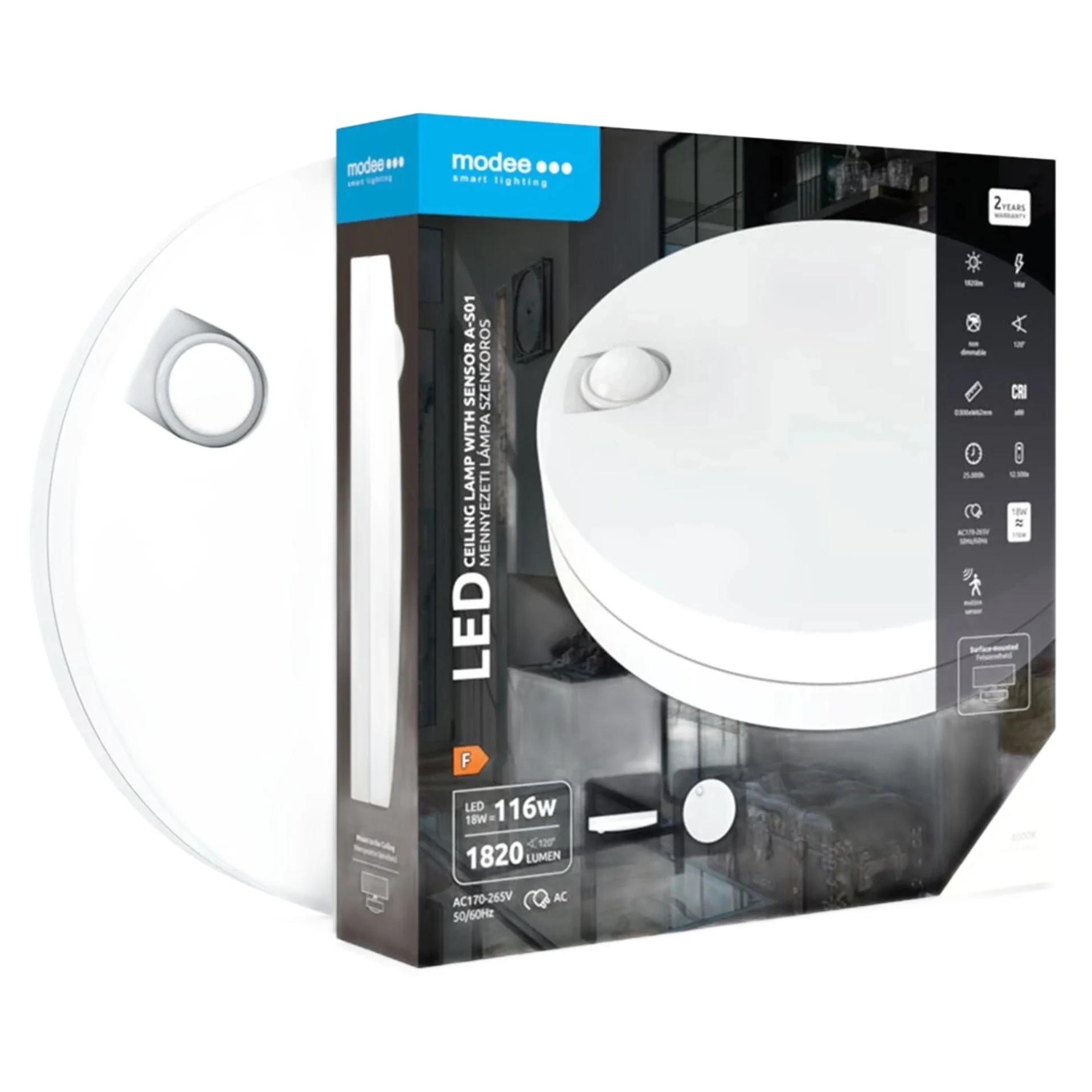 Modee LED stropné svietidlo 18W so senzorom 1820 lumenov