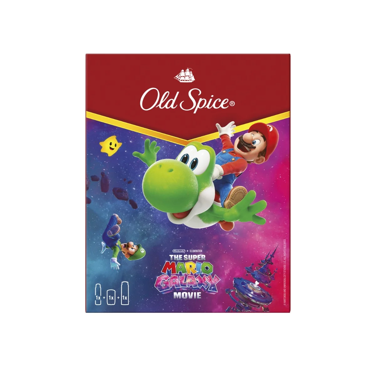 Old Spice darčeková sada Super Mario Galaxy Movie: tuhý dezodorant, dezodorant v spreji, sprchový gél Bearglove 1 set